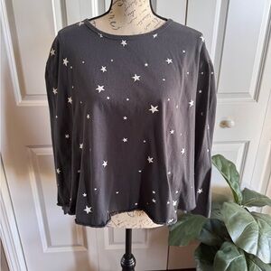 Easel Star Print Top Womens Small Blue Cropped Boxy Boho Casual Shirt
